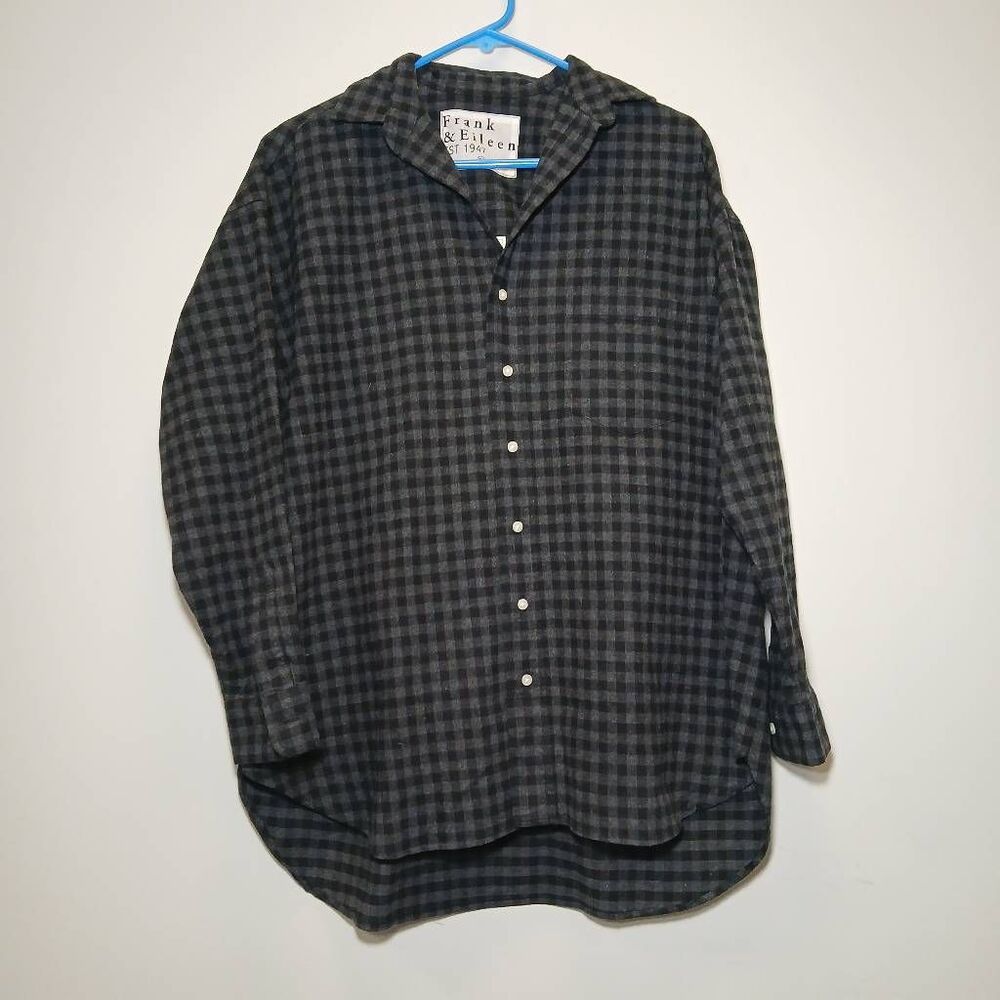 Frank & Eileen womens medium gingham plaid boyfriend shirt black gray soft